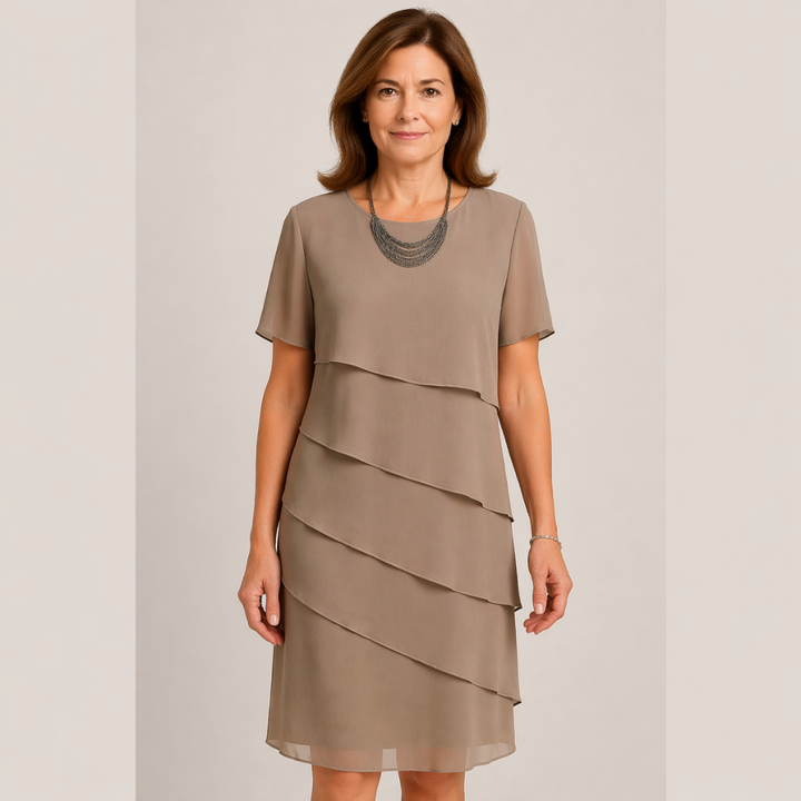 Sommerkleid für Damen – Einfaches Chiffonkleid mit Rundhalsausschnitt