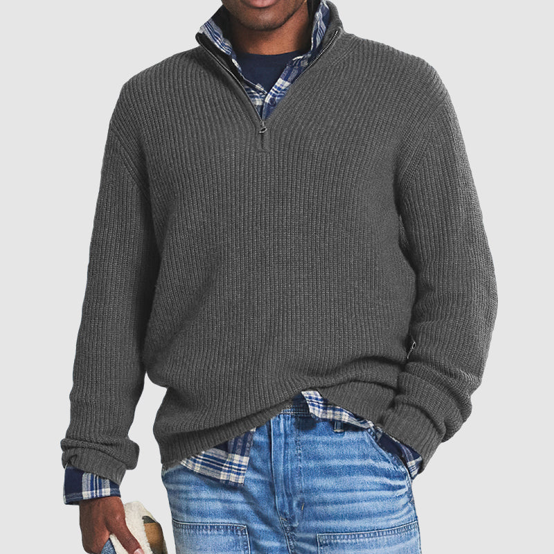 Strickpullover | Pullover Gerippter Mit Stehkragen Und Reißverschluss