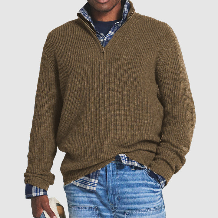 Strickpullover | Pullover Gerippter Mit Stehkragen Und Reißverschluss