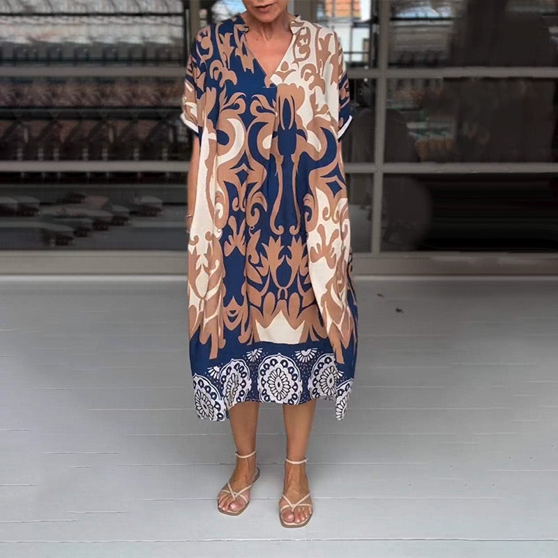 Amelia Boho Kleid | Midi-Kleid mit V-Ausschnitt & floralem Print