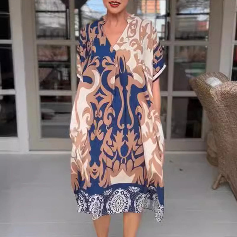 Amelia Boho Kleid | Midi-Kleid mit V-Ausschnitt & floralem Print