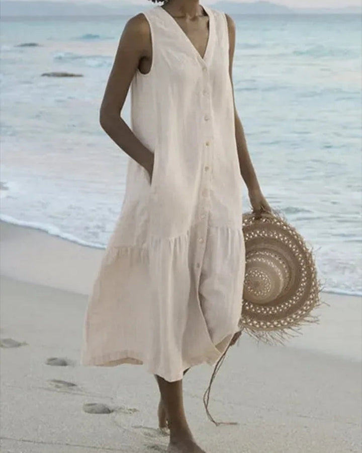 Damen Strand Sommerkleid mit Knopfleiste | Midi Kleid