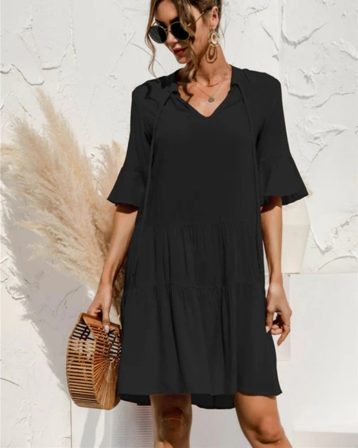 Damen Strand Sommerkleid Midi mit V-Ausschnitt | Lockeres Kleid