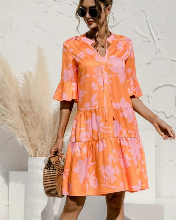 Damen Strand Sommerkleid Midi mit V-Ausschnitt | Lockeres Kleid