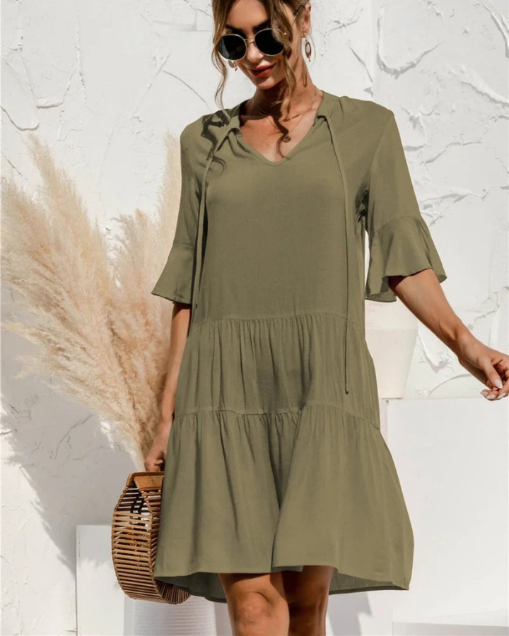 Damen Strand Sommerkleid Midi mit V-Ausschnitt | Lockeres Kleid