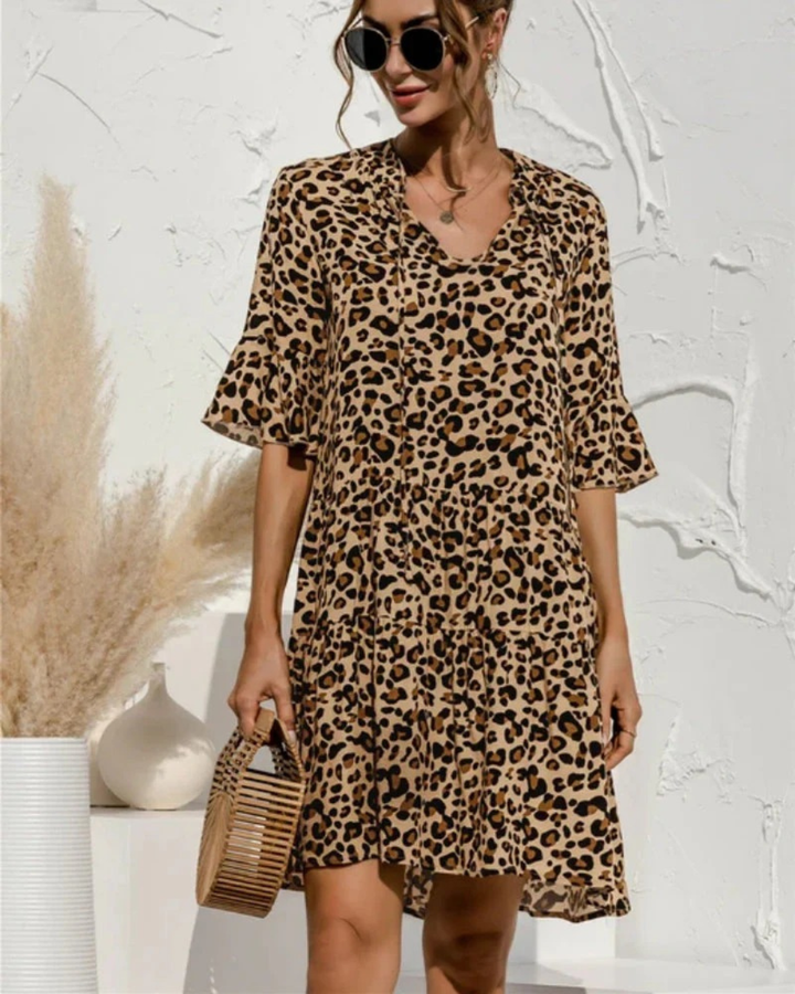 Damen Strand Sommerkleid Midi mit V-Ausschnitt | Lockeres Kleid
