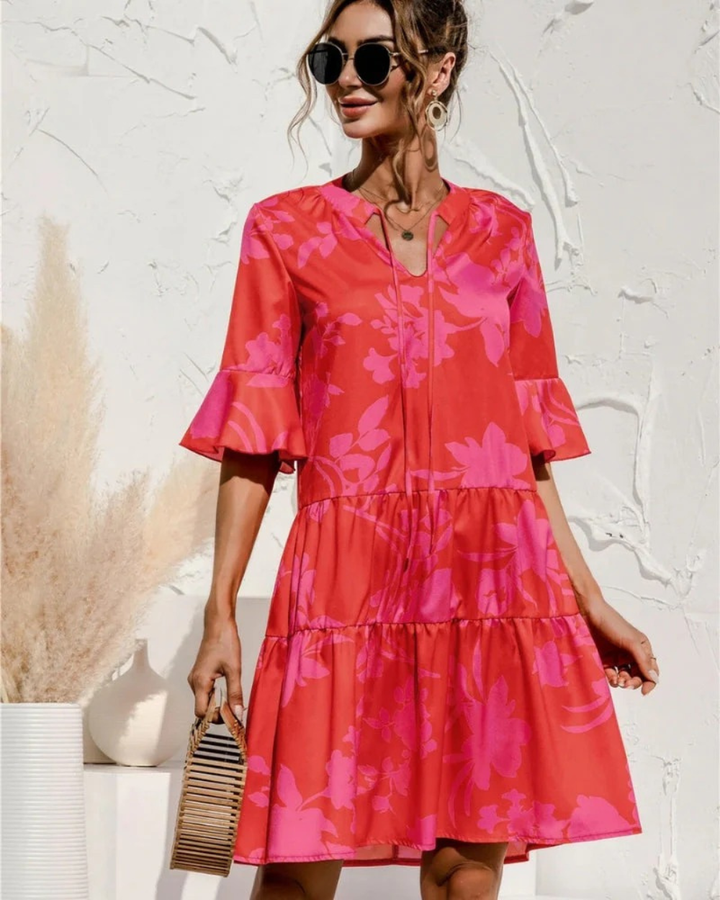 Damen Strand Sommerkleid Midi mit V-Ausschnitt | Lockeres Kleid