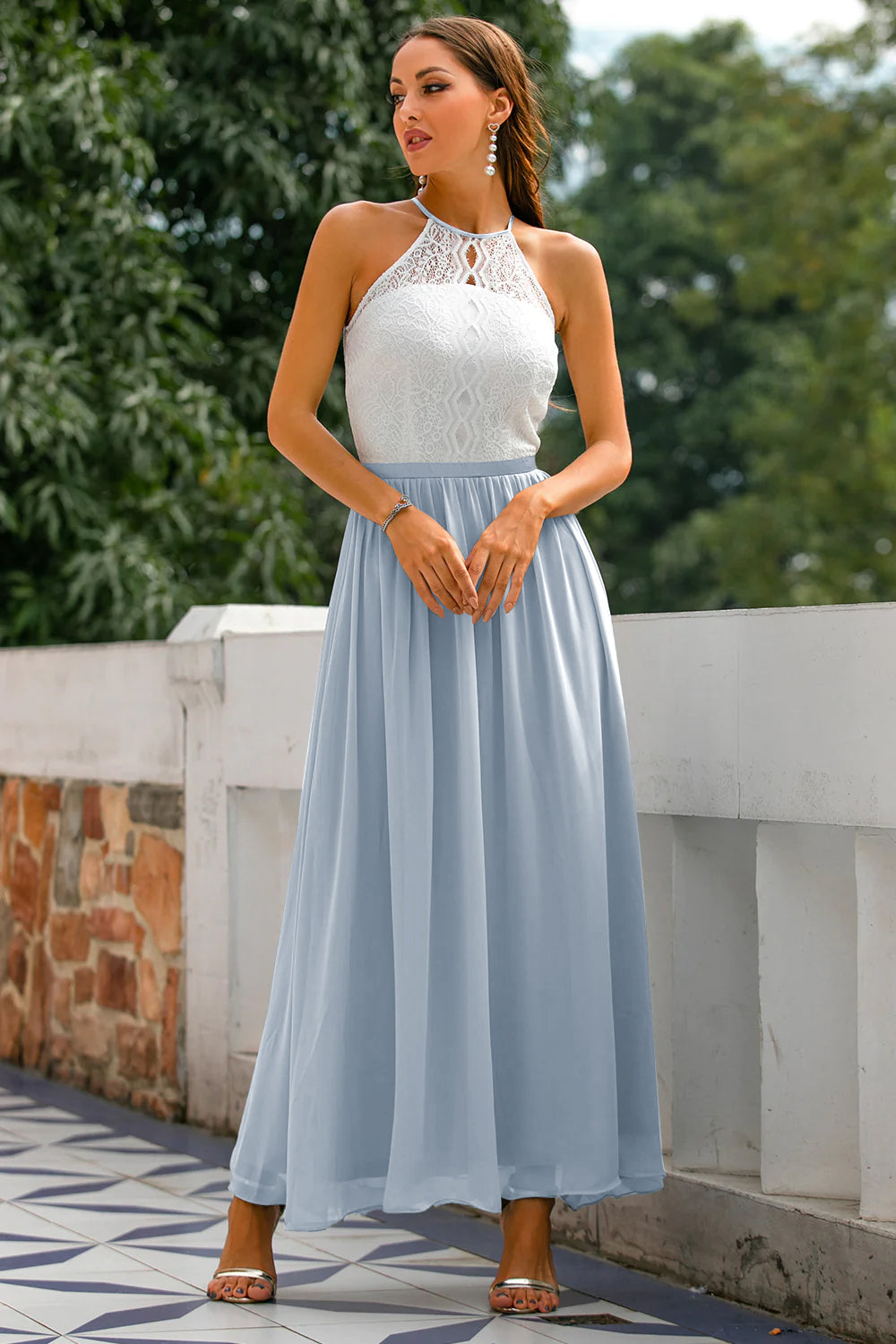 Nicole | Damen Halter Maxi Kleid für Hochzeitsgäste