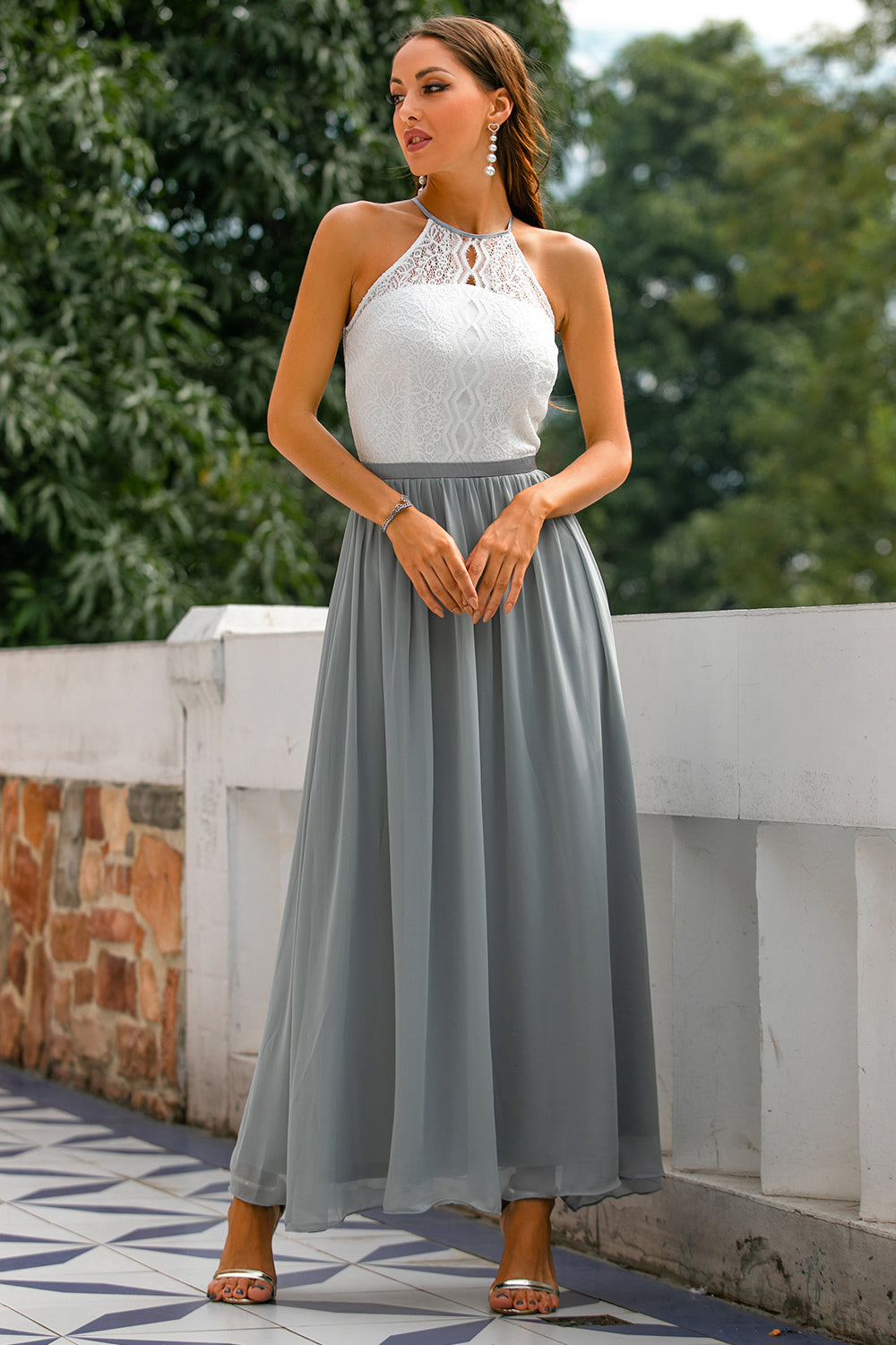 Nicole | Damen Halter Maxi Kleid für Hochzeitsgäste