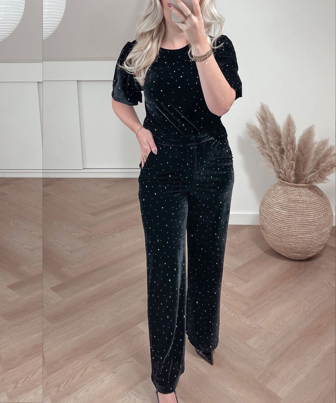 Samt Hose Pola mit Strass Schwarz Ladypolitan ♡