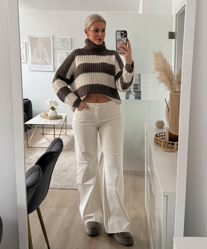 Extra Long Stretch Mid Waist Wide Leg Jeans Zerra Beige Ladypolitan ♡