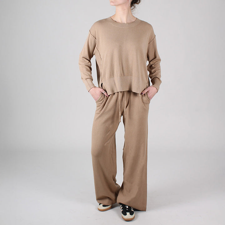 Damenanzug mit Rundhalsausschnitt und elastischer Palazzo-Hose