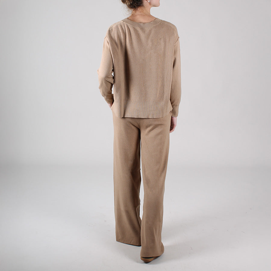 Damenanzug mit Rundhalsausschnitt und elastischer Palazzo-Hose