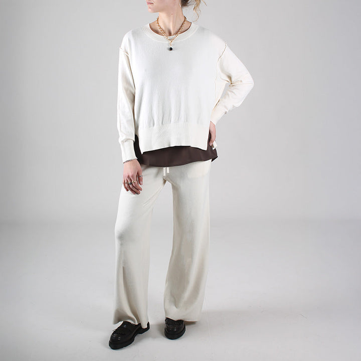 Damenanzug mit Rundhalsausschnitt und elastischer Palazzo-Hose
