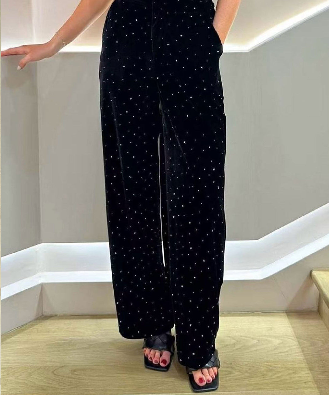 Samt Hose Pola mit Strass Schwarz Ladypolitan ♡