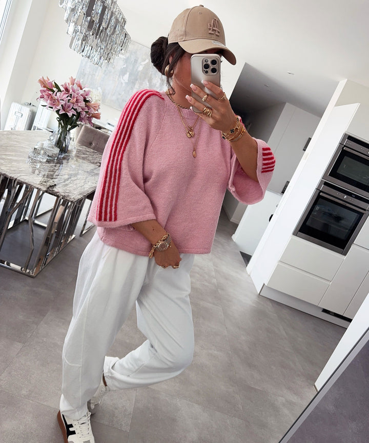 Kurzarm Pullover Toni Streifen Rosa Ladypolitan ♡