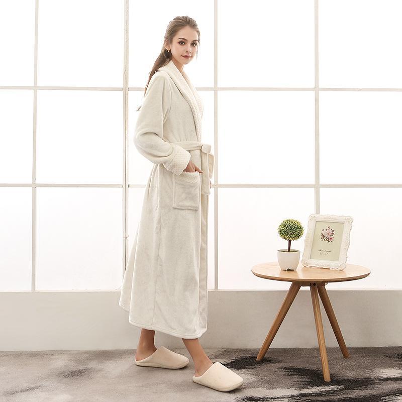 Unisex Bademantel lang mit Gürtel, Schalkragen und aufgesetzten Taschen-unisex-Alpenkind