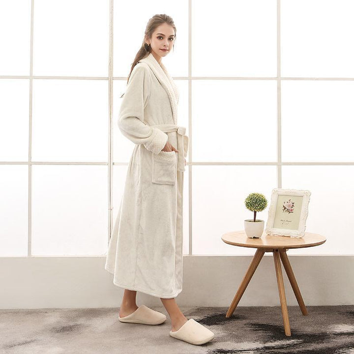 Unisex Bademantel lang mit Gürtel, Schalkragen und aufgesetzten Taschen-unisex-Alpenkind