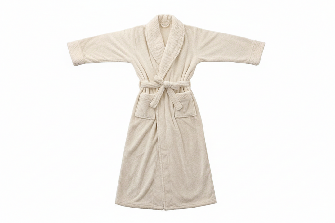 Unisex Bademantel lang mit Gürtel, Schalkragen und aufgesetzten Taschen-unisex-Alpenkind