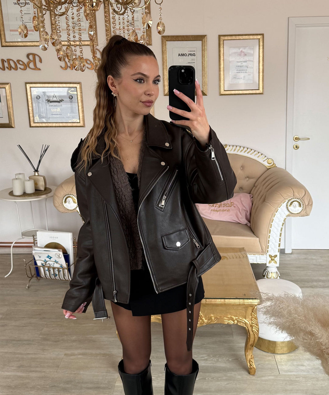 Lederjacke Valea Dunkelbraun Ladypolitan ♡
