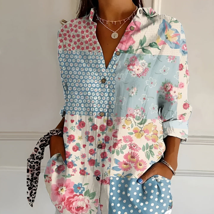 Miyana Bluse Damen – Französische Vintage-Bluse mit Blumenmuster
