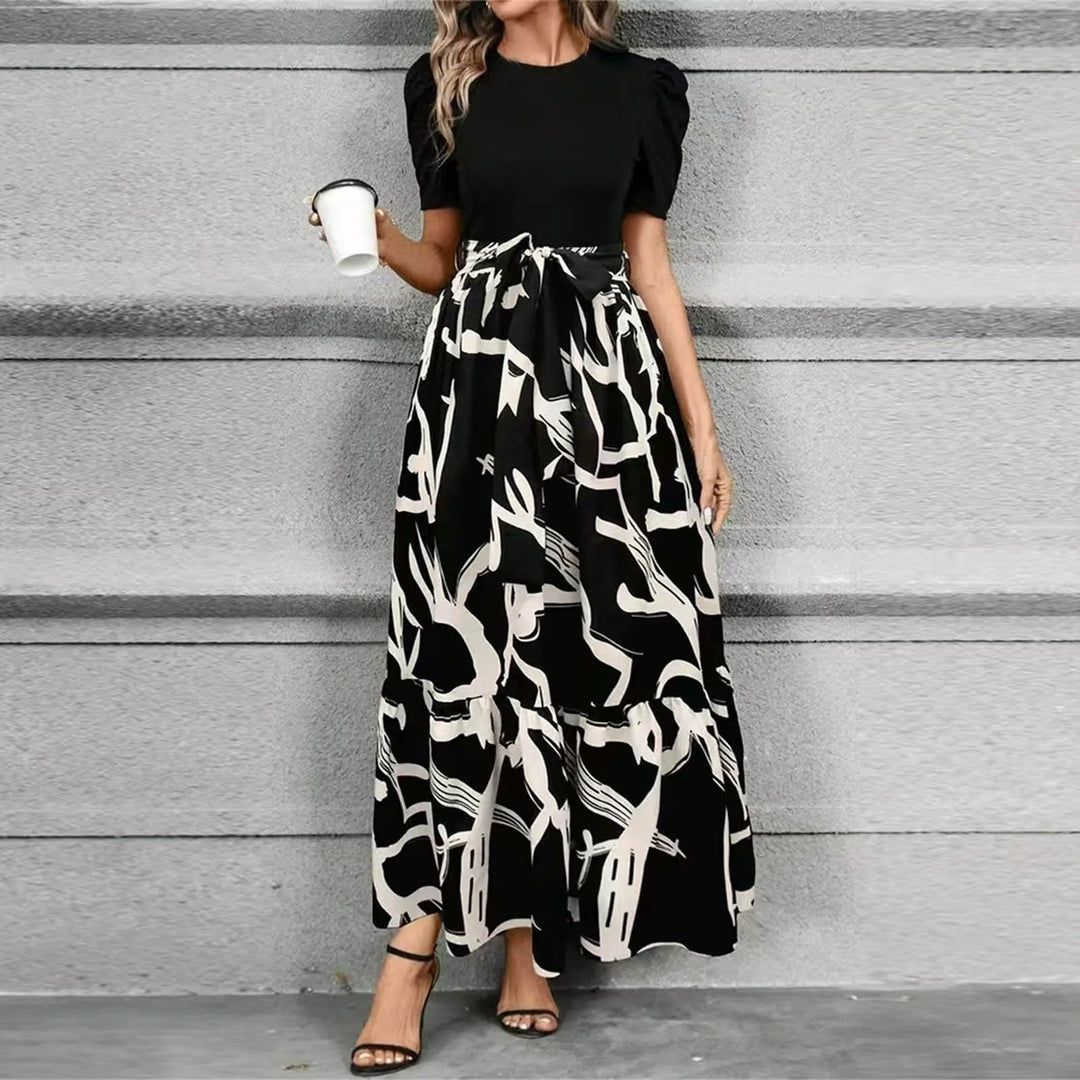 Damen-Maxikleid mit Blumenmuster und Schleifengürtel