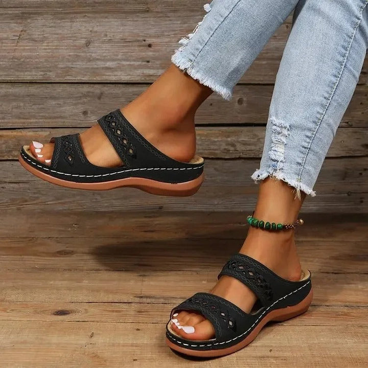 Damensandalen aus veganem Leder mit Klettverschluss