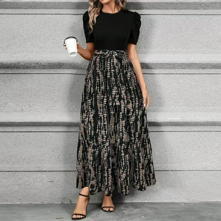 Damen-Maxikleid mit Blumenmuster und Schleifengürtel