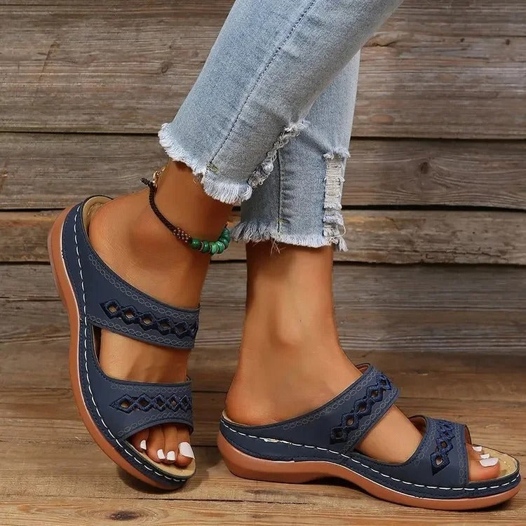 Damensandalen aus veganem Leder mit Klettverschluss