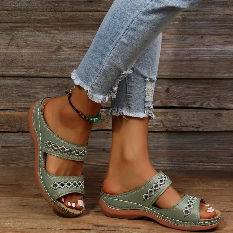 Damensandalen aus veganem Leder mit Klettverschluss