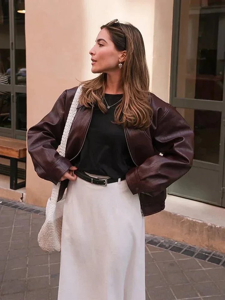 Braune Vintage-Jacke aus Kunstleder für Damen