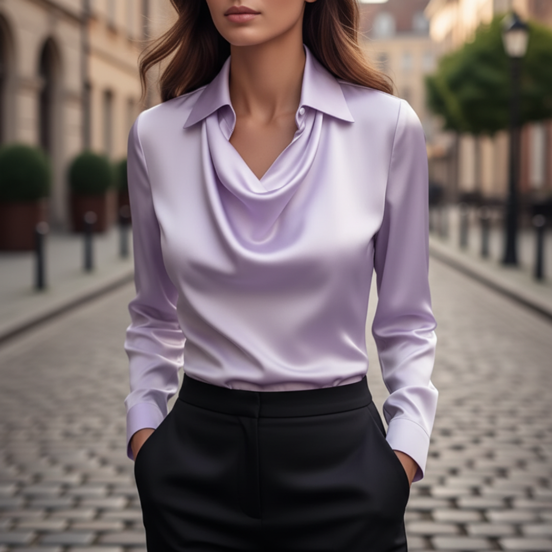 Damen Bluse mit Cowl-Kragen und Langarm