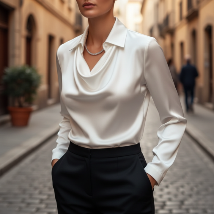 Damen Bluse mit Cowl-Kragen und Langarm