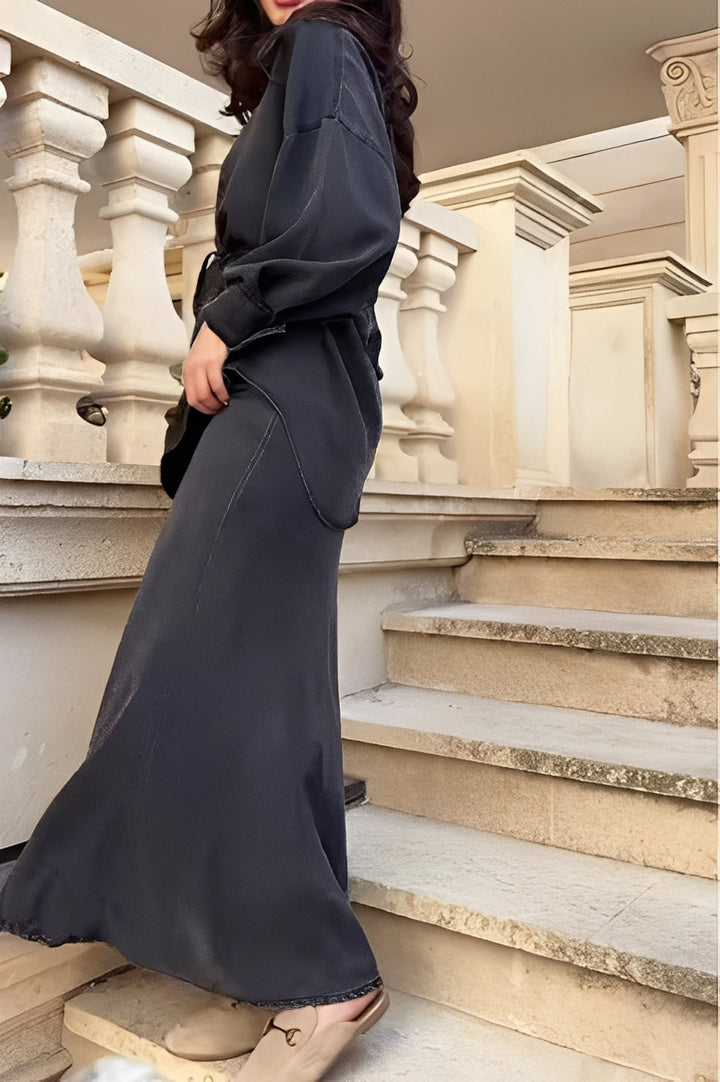 Damen-Zweiteiler: Bluse und Rock mit Bindeband