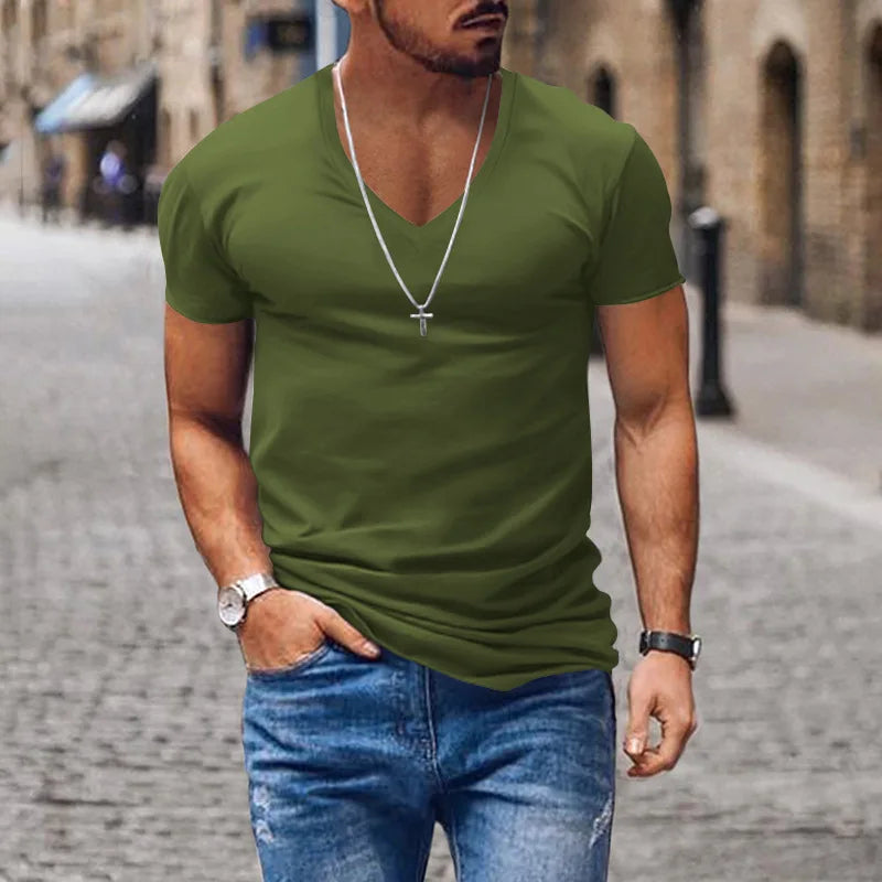 Alexander | Herren Tiefes V-Ausschnitt Freizeit T-Shirt
