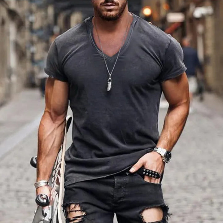 Alexander | Herren Tiefes V-Ausschnitt Freizeit T-Shirt