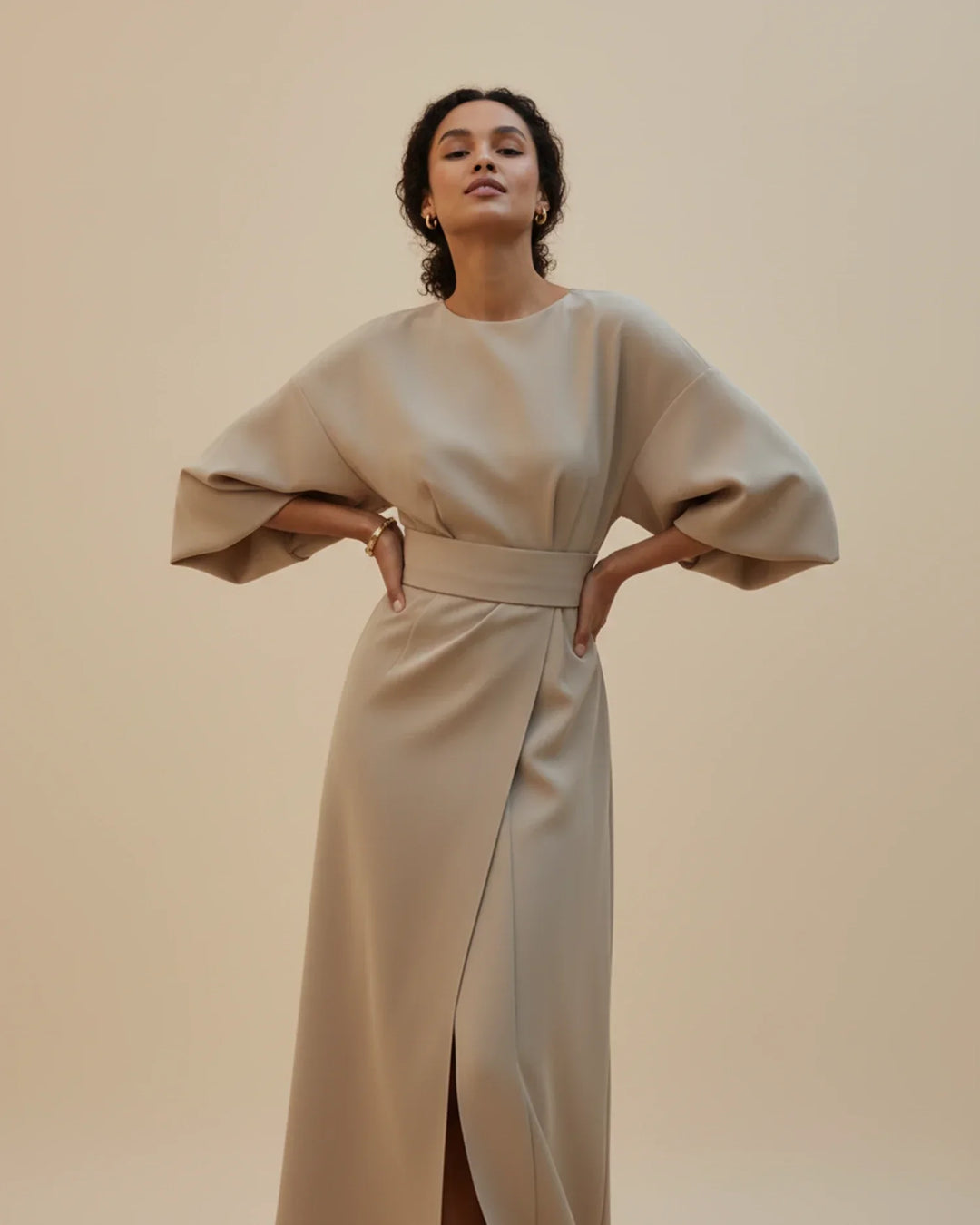 Isabella – Women's Elegant Belted Dress with Lantern Sleeves - Image 11