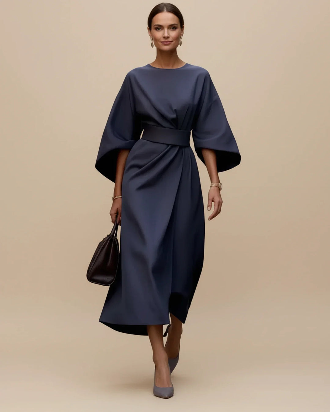 Isabella – Women's Elegant Belted Dress with Lantern Sleeves - Image 9