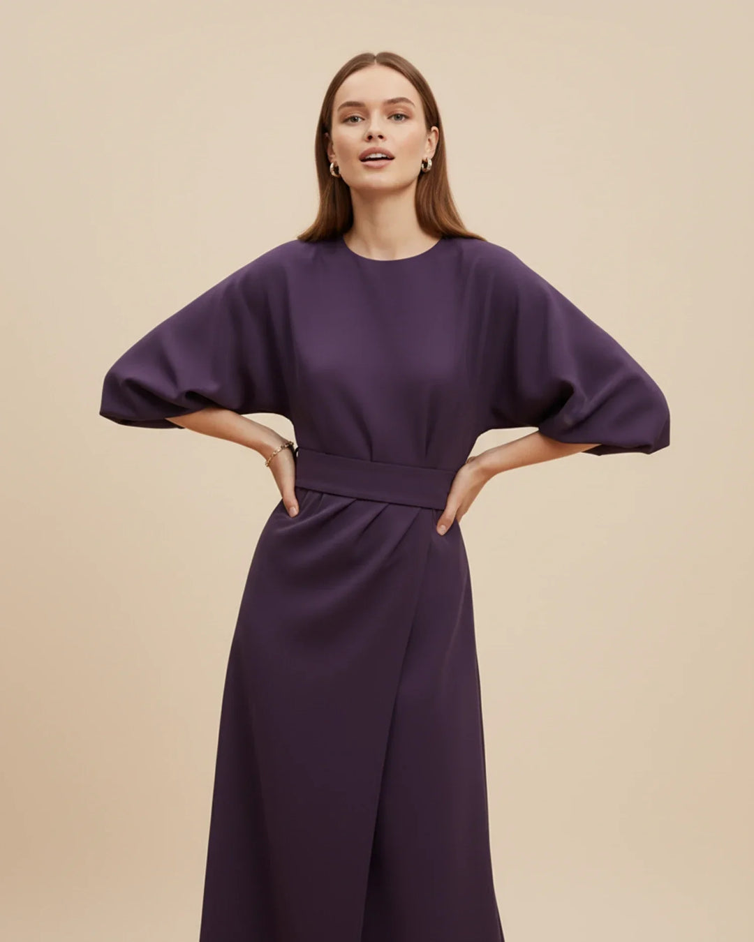 Isabella – Women's Elegant Belted Dress with Lantern Sleeves - Image 5