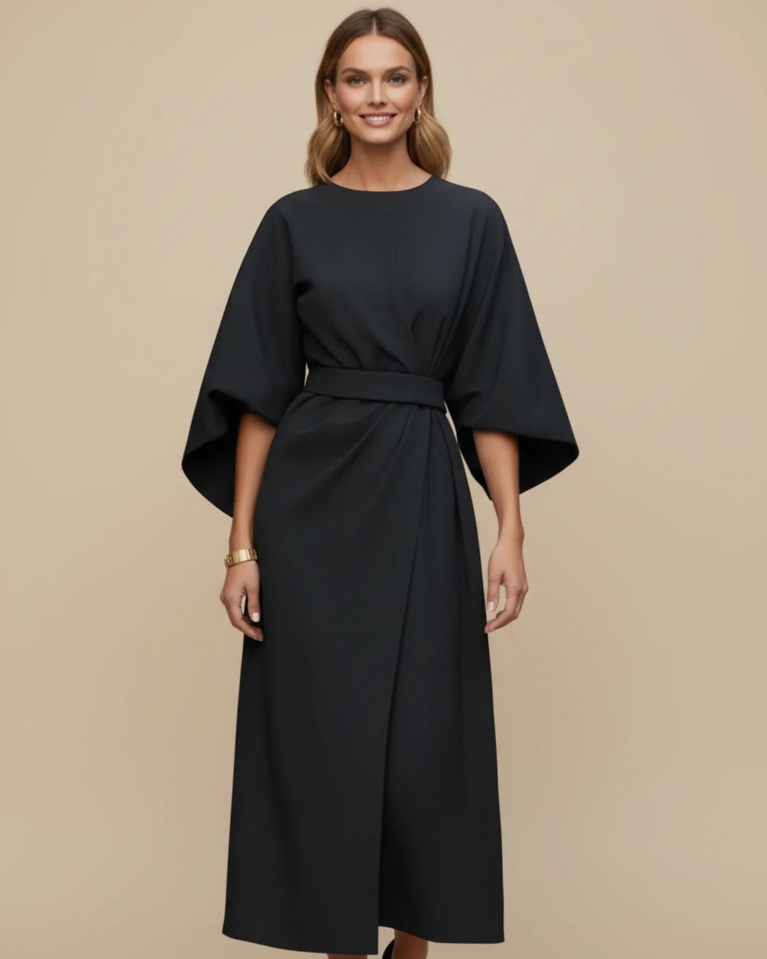 Isabella – Women's Elegant Belted Dress with Lantern Sleeves - Image 1