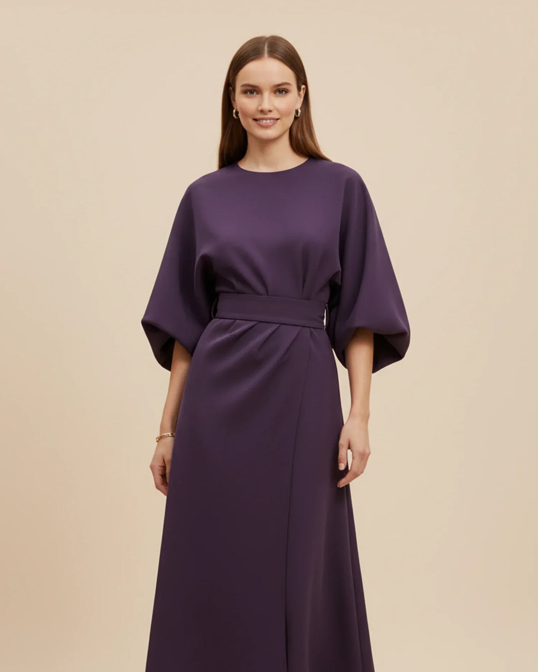 Isabella – Women's Elegant Belted Dress with Lantern Sleeves - Image 4