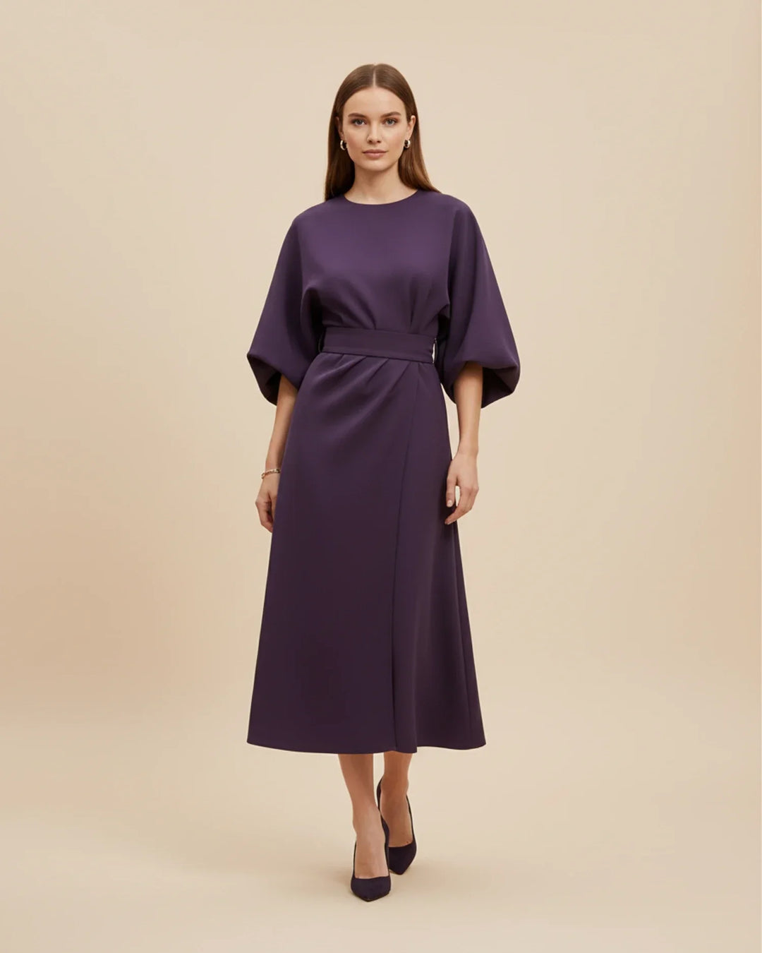 Isabella – Women's Elegant Belted Dress with Lantern Sleeves - Image 6
