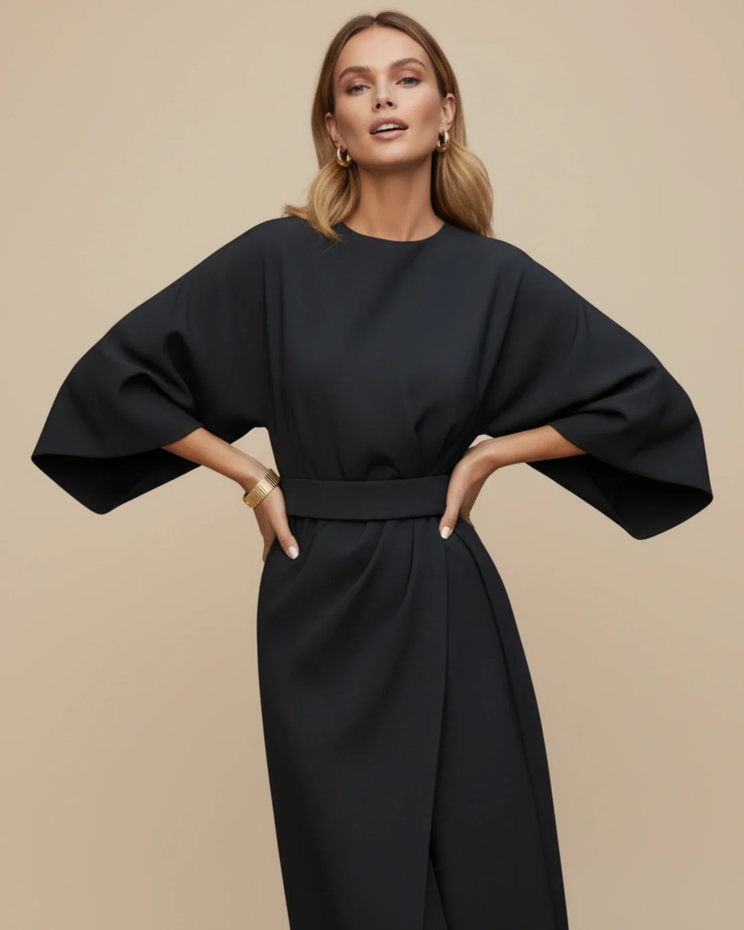 Isabella – Women's Elegant Belted Dress with Lantern Sleeves - Image 2