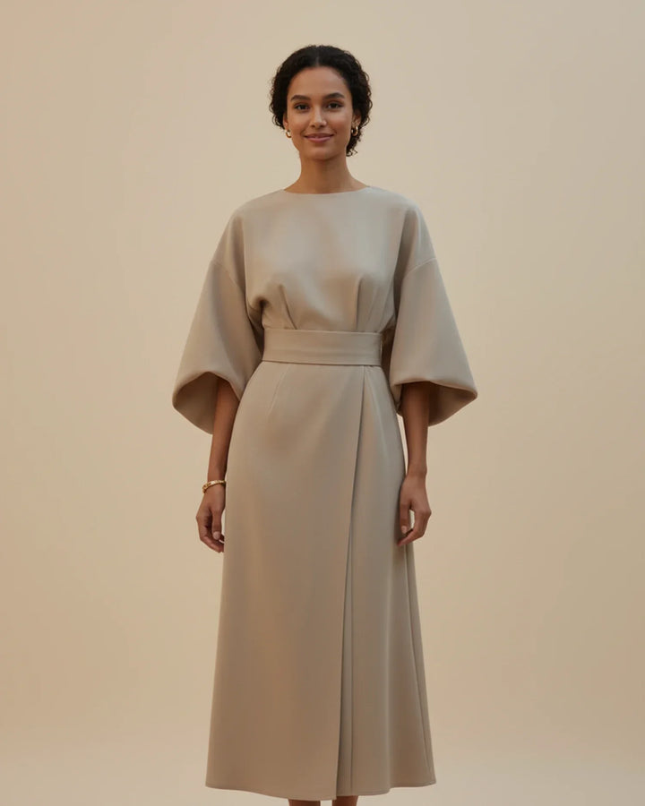 Isabella – Women's Elegant Belted Dress with Lantern Sleeves - Image 10