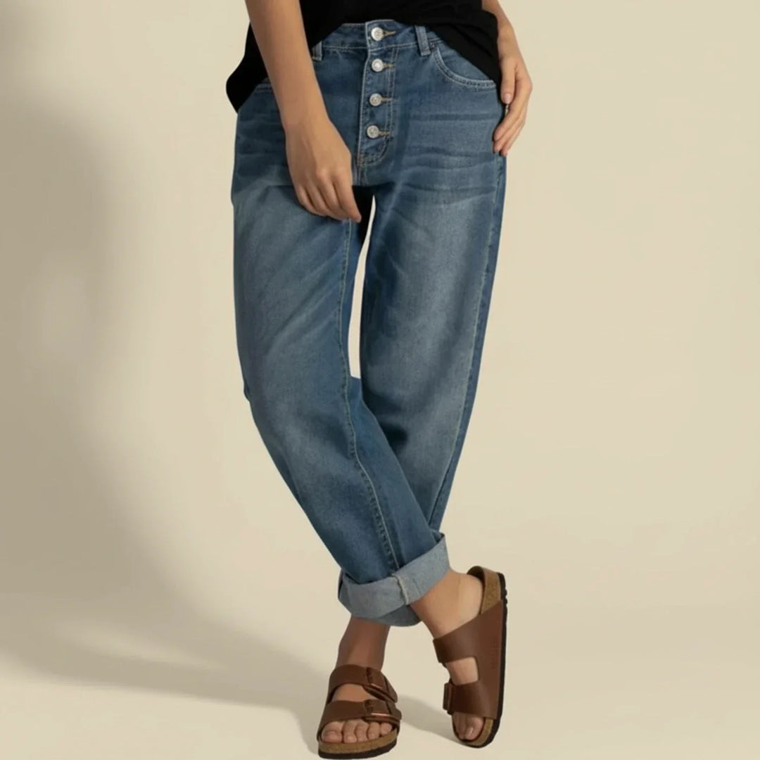 Jessica | Damen-Jeans mit hoher Taille und Knopfleiste