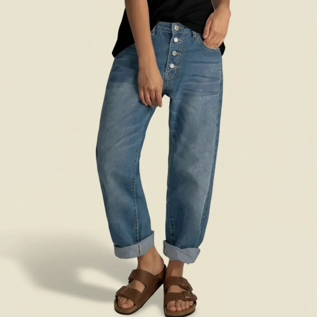 Jessica | Damen-Jeans mit hoher Taille und Knopfleiste