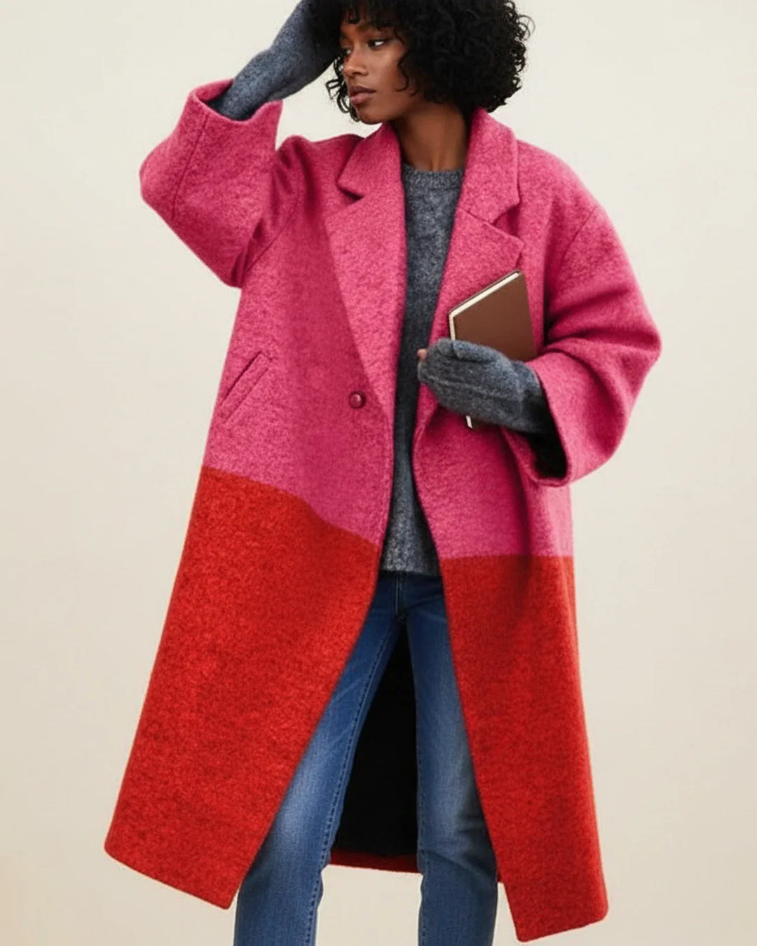 Sarah | Damen Bunter Langer Wintermantel aus Wolle