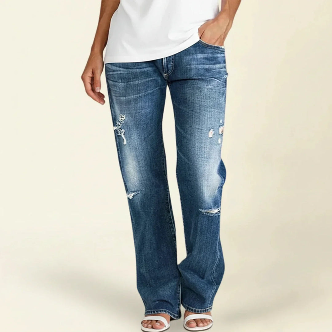Jasmin | Damen-Jeans mit hoher Taille und geradem Bein im Used-Look