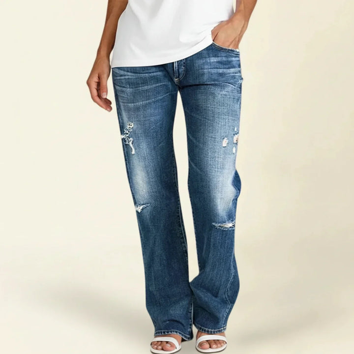 Jasmin | Damen-Jeans mit hoher Taille und geradem Bein im Used-Look