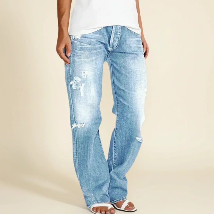 Jasmin | Damen-Jeans mit hoher Taille und geradem Bein im Used-Look